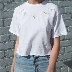 Brandy Melville Embroidered Floral Aleena Crop Top